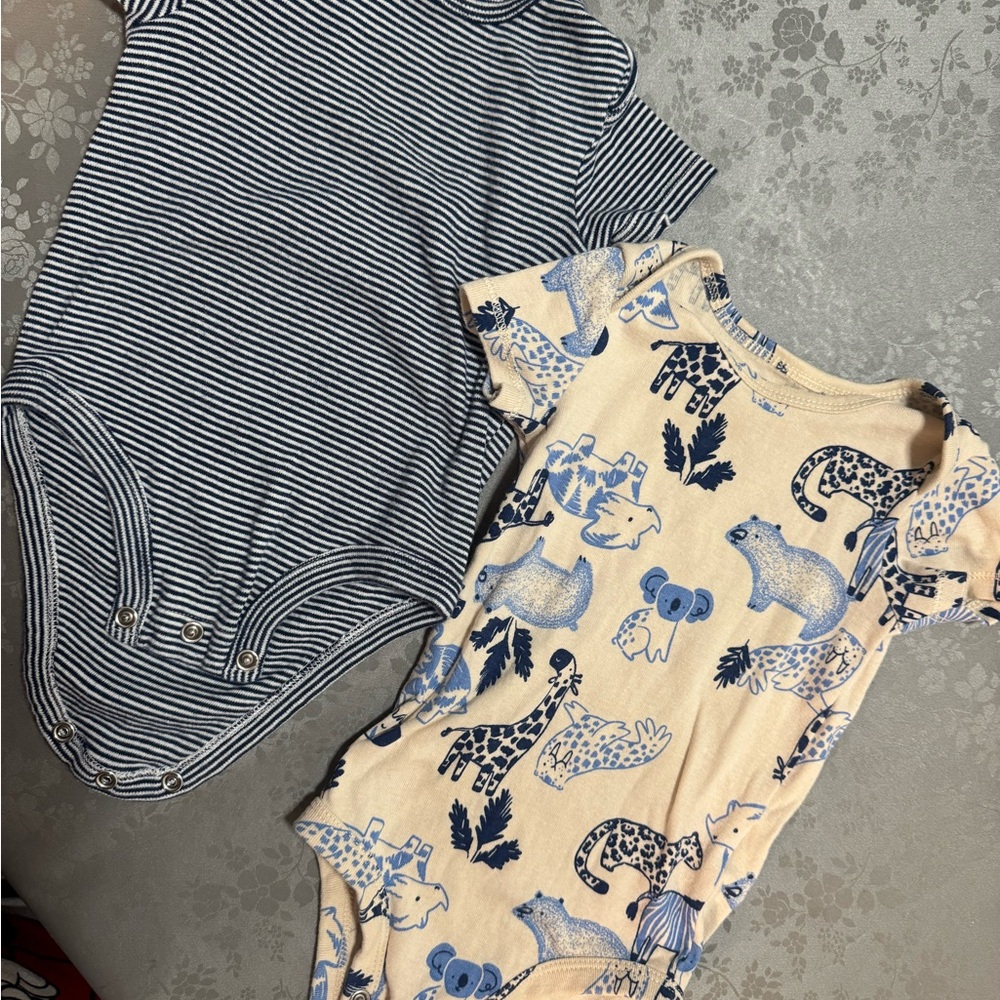 Carter's Cream and Blue Animal Print Baby Onesie Set